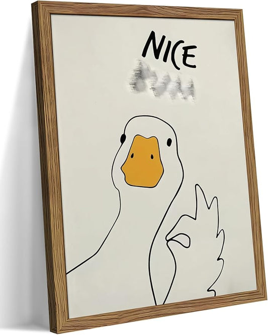 Framed Funny Duck Bathroom Wall Art, Humorous Canvas Wall Decor Painting, Minimalist Farmhouse Cute Goose Animal Print Posters Pictures for Bathroom Restroom 12x16 Inch