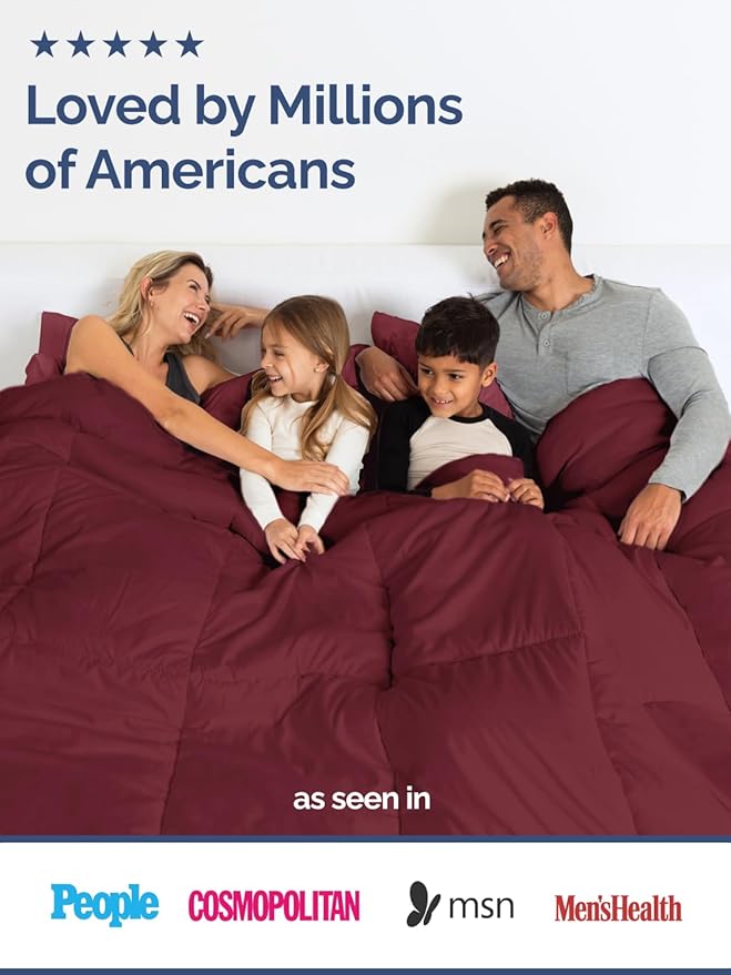 Full Size, Burgundy Alternative Down Comforter - Warm & Lightweight, Luxury and Breathable Hotel Quality Bedding Set - All Season Fluffy and Cozy Oversized Cooling Microfiber Duvet Insert Comforter