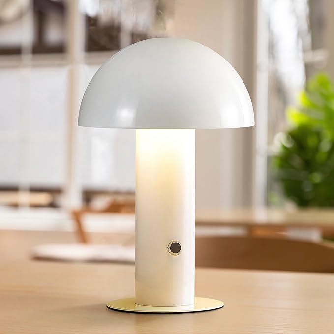JONATHAN Y JYL7115B Boletus 10.75" Contemporary Bohemian Rechargeable/Cordless Portable Iron Integrated LED Mushroom Table Lamp Modern, Coastal Bedside Desk Nightstand Lamp, White