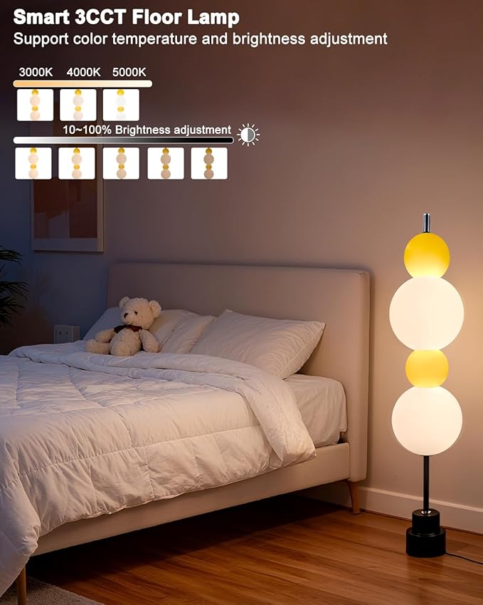 Lightdot Yellow Globe Floor Lamp with 3 Color Temperatures LED Bulbs,Dimmable Floor Lamps with Touch Switch,Unique Modern Standing Tall Lamp for Bedroom Living Room Home Office
