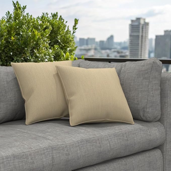 Covers & All Sunbrella Indoor/Outdoor Square Throw Pillows Inserts with Covers, Water Resistant & UV Fade Resistant Set of 2 (Spectrum Sand-Self Welt, 16x16)