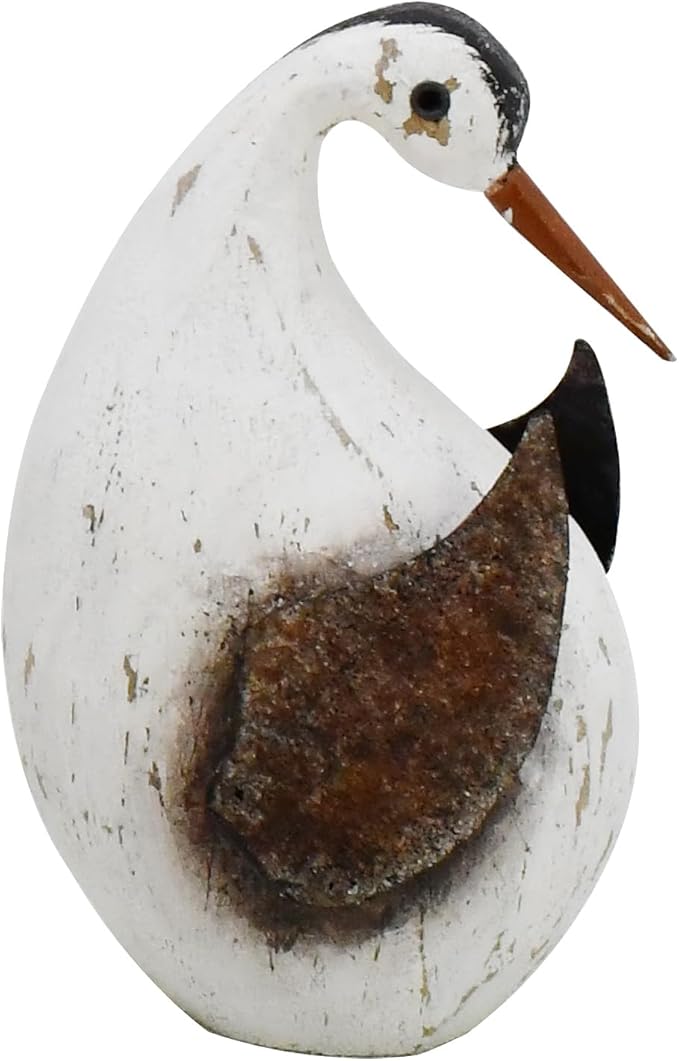 Wood Bird Statue Nautical Decor Decorative Rustic Seabird Sculpture Wooden Beach Themed Coastal Mediterranean Tabletop Decoration for Home Bathroom Living Room (S)