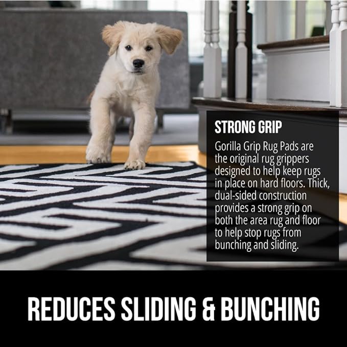GORILLA GRIP Strong Rug Pad Gripper, 8x10 FT, US Designed, Grips Help Keep Area Rugs Safe and in Place, Slip and Skid Resistant Pads for Hard Floors, Under Carpet Mat Cushion and Hardwood Protection
