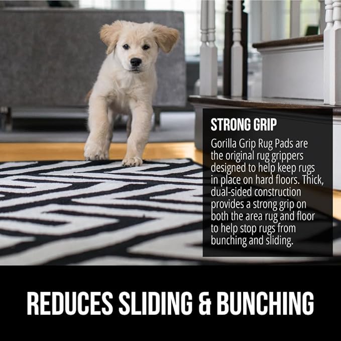 GORILLA GRIP Strong Rug Pad Gripper, 2x10 FT Runner, US Designed, Grips Help Keep Area Rugs in Place, Thick Slip and Skid Resistant Pads for Hard Floors, Under Carpet Cushion and Hardwood Protection
