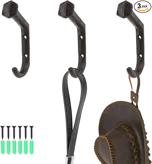 Railroad Spike Coat Hooks Vintage Cast Iron Wall Hook Heavy Duty J Shape Hooks Rustic Hook for Hanging Farmhouse Towels Clothes Bags Hats Keys 3 Pcs (J Shape)