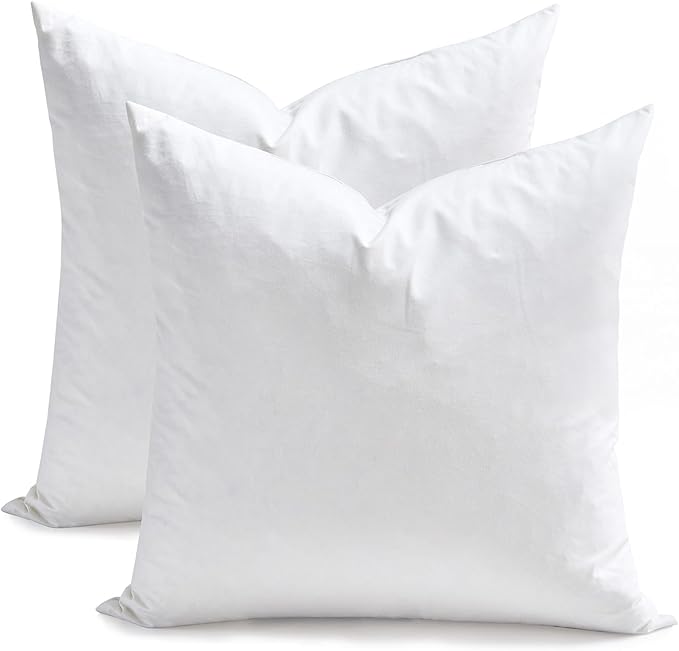 TOPGREEN Feathers Down Pillow Inserts 12x12, Set of 2, 100% Organic Cotton Shell, Soft Decorative Square Throw Pillows for Living Room Sofa, Couch, or Bed (White)