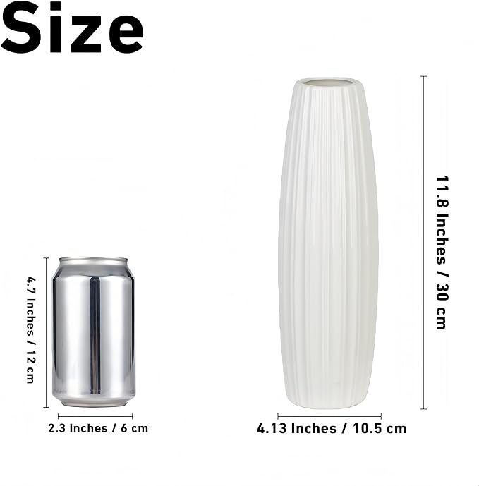 12 Inch White Vase Ceramic Flower Vase, Tall Vases for Pampas Grass, Home Decor, Modern Textured Vases for Living Room Decorations,Table Centerpieces,Shelf,Farmhouse Small Ceramic Vase