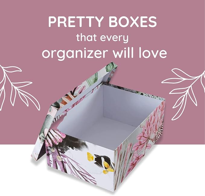 Soul & Lane Ocean Treasures Modern Home Décor Keepsake Boxes - Set of 3: Beach-Themed Photo Storage with Lids, Decorative Cardboard Nesting Gift Containers, Paper Mache Rectangle Boxes