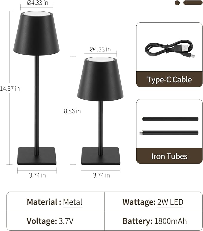 UME 3 Pack Cordless Table Lamp, Battery Operated Lamp - Portable Waterproof Rechargeable Table Lamp w/ 3 Color Temps & Stepless Dimming for Dinner, Desk, Cafe, Outdoor (Black)