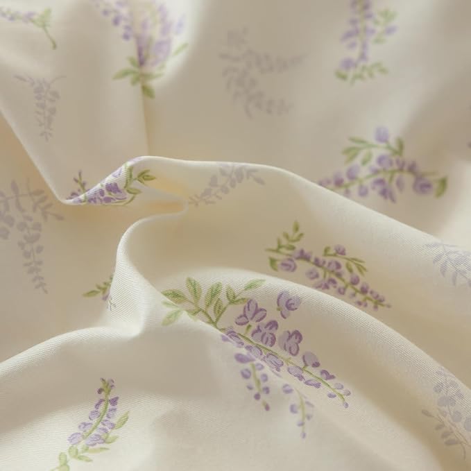 Purple Floral Duvet Cover Queen 3 Piece Cotton Flower Botanical Duvet Cover Vintage Style Lilac Floral Comforter Cover Girls Cottagecore Bedding Sets 1 Queen Duvet Cover with 2 Bow Ties Pillowcases