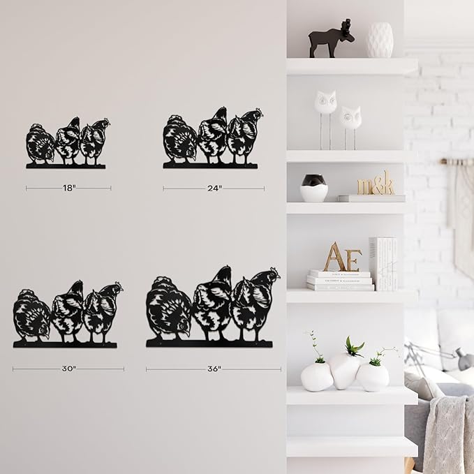 SIGNLEADER Metal Wall Art Decor Farmhouse Trio of Chickens Minimalist Modern Abstract Wall Sculpture Hangings Home Decoration for Living Room, Bedroom, Bathroom, Kitchen, Outdoor - 18" Black