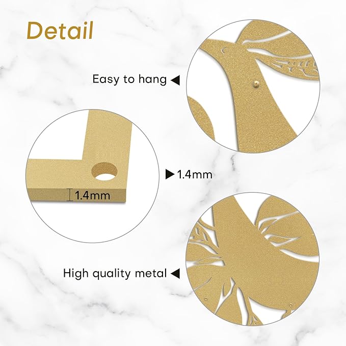 SIGNLEADER Metal Wall Art Decor Bird with Leaves Minimalist Modern Abstract Wall Sculpture Hangings Home Decoration for Living Room, Bedroom, Bathroom, Kitchen - 18" Gold