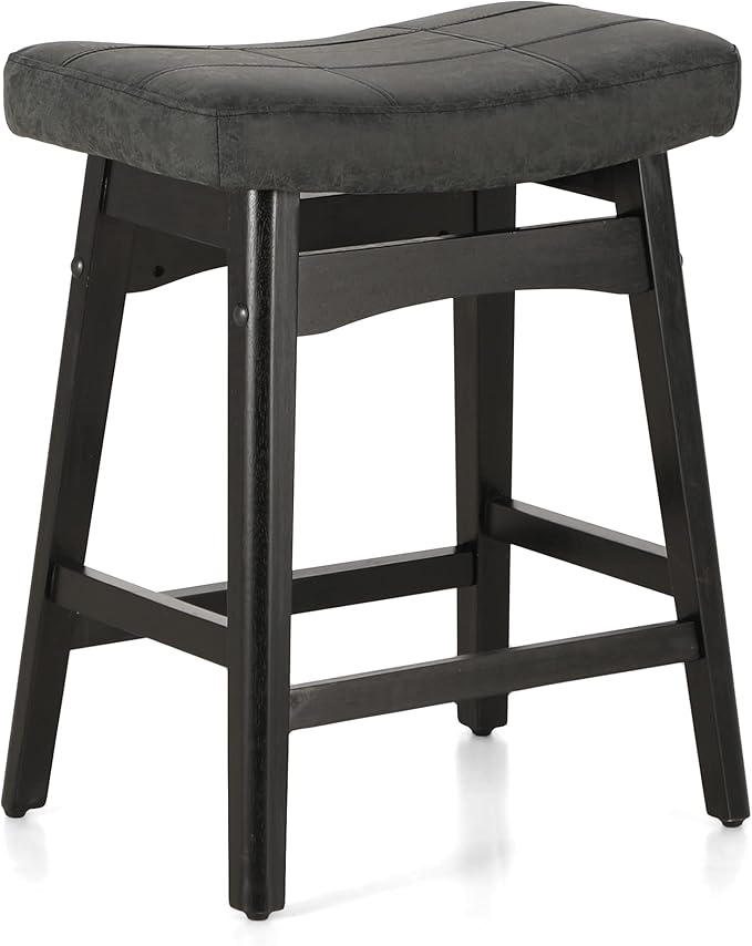 Sophia & William Black Bar Stool for Kitchen Island,24" Counter Height Bar Stools with Wooden Legs, Abrasive Leather Saddle Seat Bar Stool,1PC