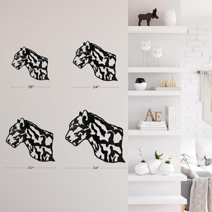 SIGNLEADER Metal Wall Art Decor Leopard Minimalist Modern Abstract Wall Sculpture Hangings Home Decoration for Living Room, Bedroom, Bathroom, Kitchen, Outdoor - 18" Black