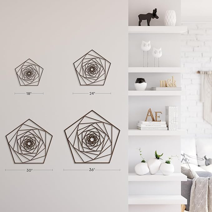 SIGNLEADER Metal Wall Decor Geometric Lines Rose Minimalist Modern Luxury Wall Sculpture Hangings 3D Statue Home Decoration for Living Room, Bedroom, Bathroom, Kitchen, Fireplace, Office - 18" Bronze
