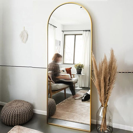 OGCAU Full Length Mirror, 65"x22" Arched Full Body Mirror, Hanging, Leaning or Standing, Wall Mounted for Bedroom Living Room, Gold