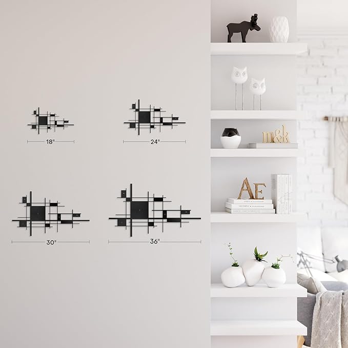 SIGNLEADER Metal Wall Decor Mondrian Geometric Minimalist Modern Luxury Wall Sculpture Hangings 3D Statue Home Decoration for Living Room, Bedroom, Bathroom, Kitchen, Fireplace, Office - 24" Black