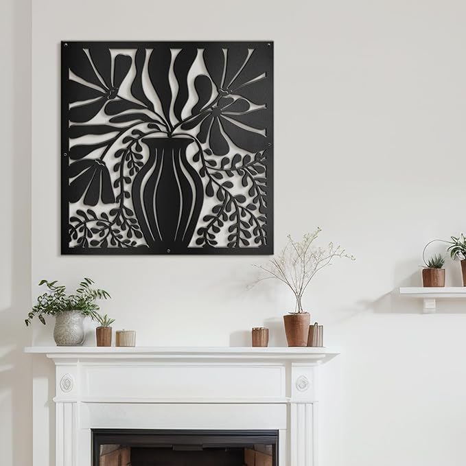 SIGNLEADER Metal Wall Art Decor Leaves in Black Bottle Minimalist Modern Abstract Wall Sculpture Hangings Home Decoration for Living Room, Bedroom, Bathroom, Kitchen, Outdoor - 18" Black