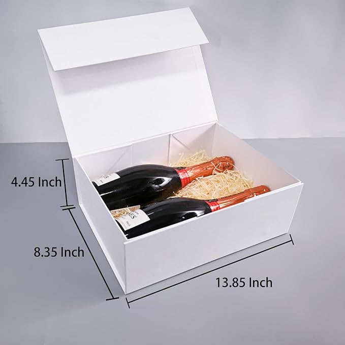 LIFELUM White Gift Box 13.85 x 8.35 x 4.45 inch Valentine's Day Gifts Box for Bridesmaid Proposal Gifts for Wedding with Card, Ribbon, Shredded Paper Filler Shirt Boxes for Presents (1 Pcs)