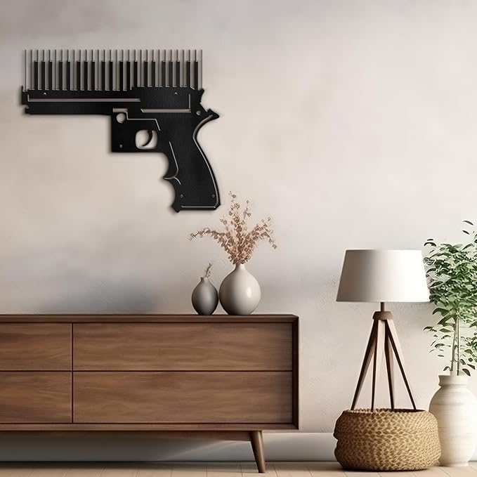 SIGNLEADER Metal Wall Art Decor Gun Pistol Modern Abstract Wall Sculpture Hangings Home Decoration for Living Room, Bedroom, Bathroom, Kitchen, Outdoor - 18" Black