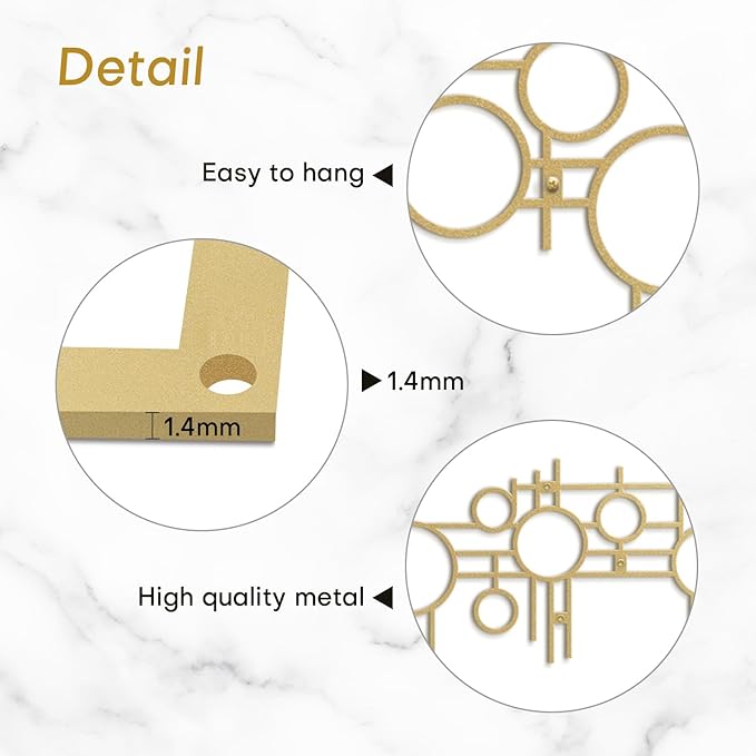 SIGNLEADER Metal Wall Decor Round Circle Lines Minimalist Modern Luxury Wall Sculpture Hangings 3D Statue Home Decoration for Living Room, Bedroom, Bathroom, Kitchen, Fireplace, Office - 18" Gold