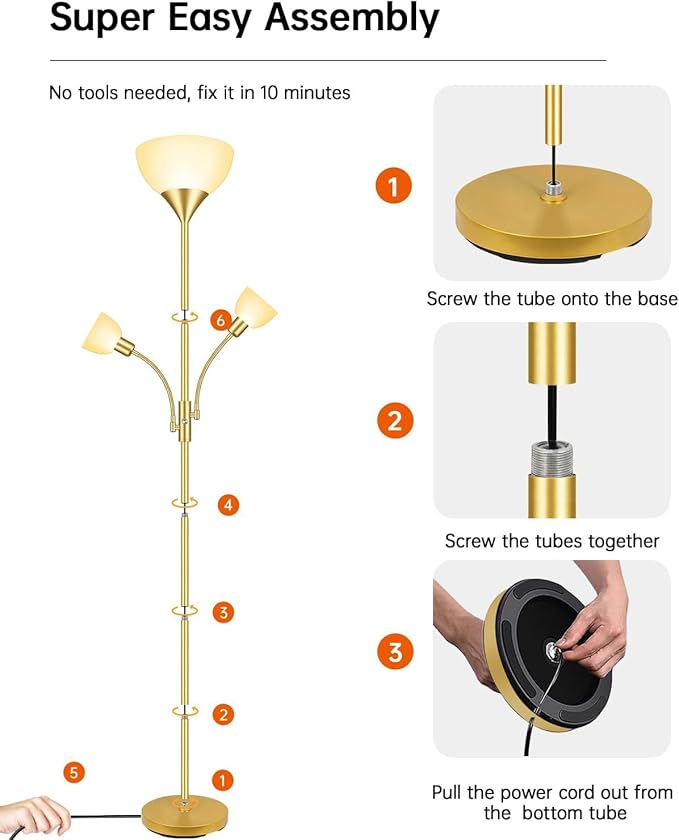 Floor Lamps for Living Room Gold, Standing Lamp, 71" Tall Lamp with 3 Lights, Modern Torchiere Tree Floor Lamp, Rotary Switch, Bright Corner Floor Lamp for Bedroom/Office/Den(E26 Base, No Bulb)