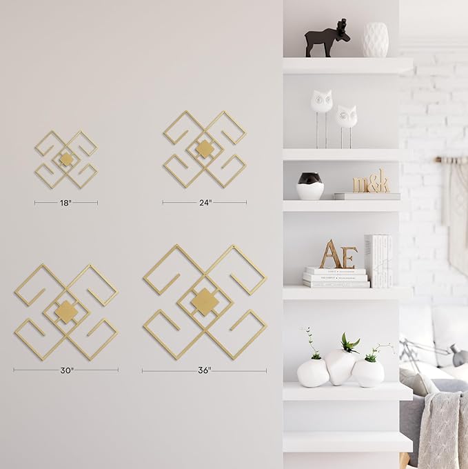 SIGNLEADER Metal Wall Decor Folk Symbol Minimalist Modern Luxury Wall Sculpture Hangings 3D Statue Home Decoration for Living Room, Bedroom, Bathroom, Kitchen, Fireplace, Office - 24" Gold