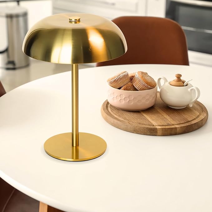 Portable LED Mushroom Table Lamp, Cordless Desk Night Light with 5200mAh Rechargeable Battery, Stepless Dimming Small Lamp with 3 Colors and Brightness Control for Bedroom/Bar/Coffee shop (Silver)