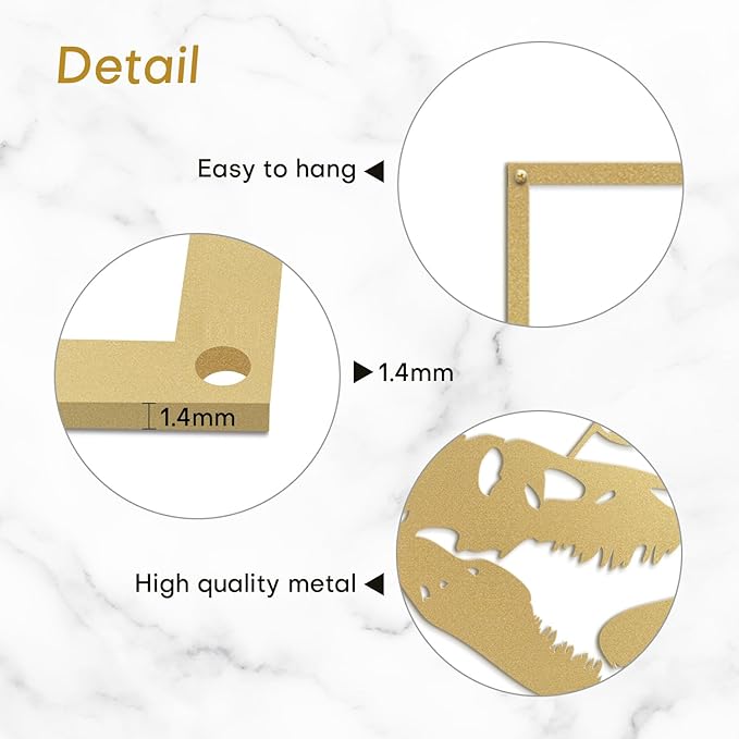 SIGNLEADER Metal Wall Art Decor Screaming Dinosaur Minimalist Modern Abstract Wall Sculpture Hangings Home Decoration for Living Room, Bedroom, Bathroom, Kitchen, Outdoor - 18" Gold