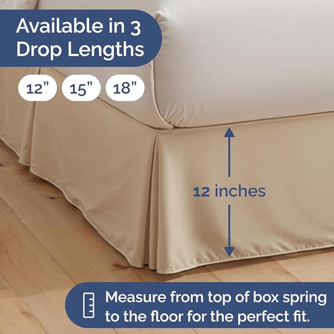 Pleated Bed Skirt Twin Size - 3 Sided Pleated Bed Skirt Twin - Ultra-Soft, Easy Fit with 12 Inch Tailored Drop - Hotel Quality, Wrinkle Free & Fade Resistant - for Women, Men, Kids and Teens - Cream
