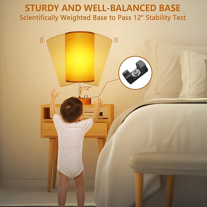 HiBay 2-Pack 17.75" Dimmable Bedside Table Lamps with 2 USB Charging Ports & AC Outlet, Rustic Wood-Grain Nightstand Lights with Parchment Shade for Bedroom Living Room Dorm, Bulb Included
