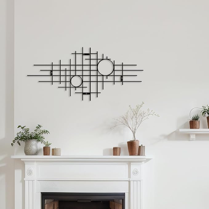 SIGNLEADER Metal Wall Decor Round Circle Abstract Minimalist Modern Luxury Wall Sculpture Hangings 3D Statue Home Decoration for Living Room, Bedroom, Bathroom, Kitchen, Fireplace, Office - 18" Black