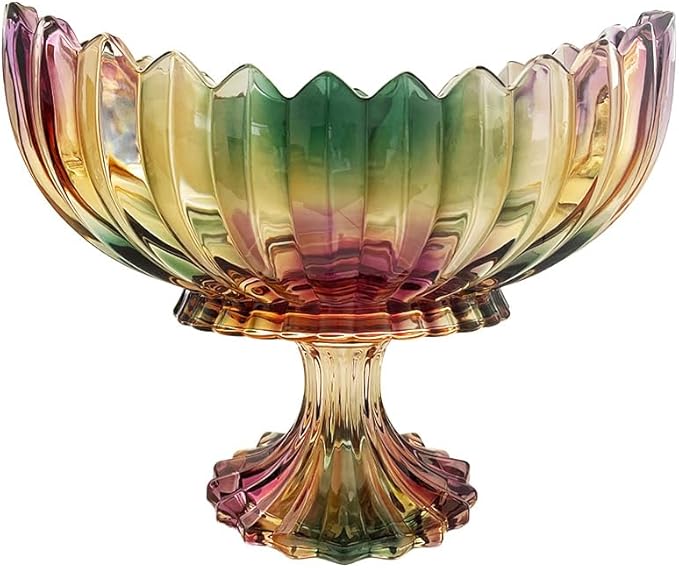 Crystal Glass Oval Pedestal Fruit Bowl, Footed Decorative Bowl for Table Centerpiece, Kitchen Counter Dining Room Tables Decor Centerpiece