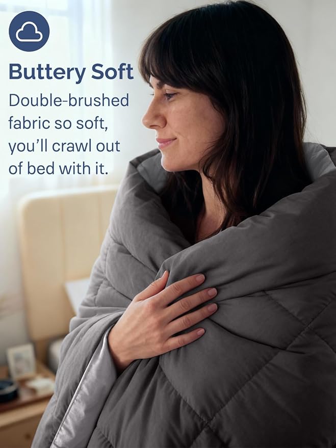 King Size, Dark Grey & French Grey Reversible Alternative Down Comforter - Warm Lightweight Breathable Hotel Quality Bedding Set - All Season Fluffy Oversized Cooling Microfiber Duvet Insert Comforter