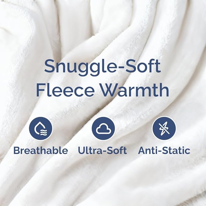 Ultra Soft Fleece Blanket Queen Size - Flannel Fleece Luxury Queen Blanket - Lightweight for Couch Bed Chair - Thick, Warm and Breathable - All Season Cozy Fuzzy, Anti-Static Microplush Bedding, White
