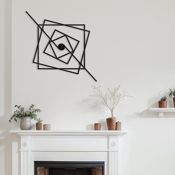 SIGNLEADER Metal Wall Decor Geometric Abstract Minimalist Modern Luxury Wall Sculpture Hangings 3D Statue Home Decoration for Living Room, Bedroom, Bathroom, Kitchen, Fireplace, Office - 18" Black