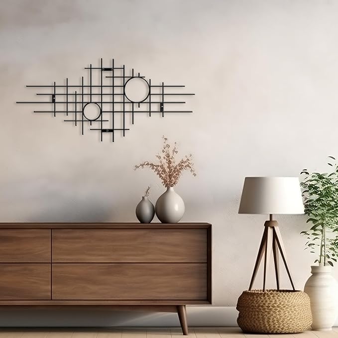 SIGNLEADER Metal Wall Decor Round Circle Abstract Minimalist Modern Luxury Wall Sculpture Hangings 3D Statue Home Decoration for Living Room, Bedroom, Bathroom, Kitchen, Fireplace, Office - 24" Black