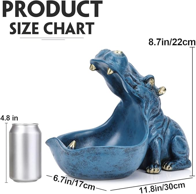 Hippo Figurine Candy Dish & Key Bowl - Unique Resin Hippopotamus Statue for Office Desk & Entry Table Decor - Multifunctional Sundries Container, Jewelry Stand, and Wallet Holder - Cute Hippo Gifts