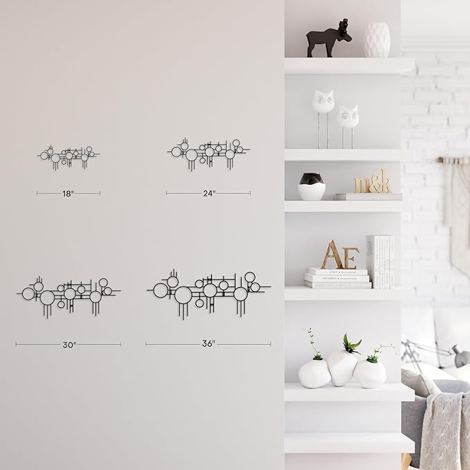 SIGNLEADER Metal Wall Decor Round Circle Lines Minimalist Modern Luxury Wall Sculpture Hangings 3D Statue Home Decoration for Living Room, Bedroom, Bathroom, Kitchen, Fireplace, Office - 24" Black