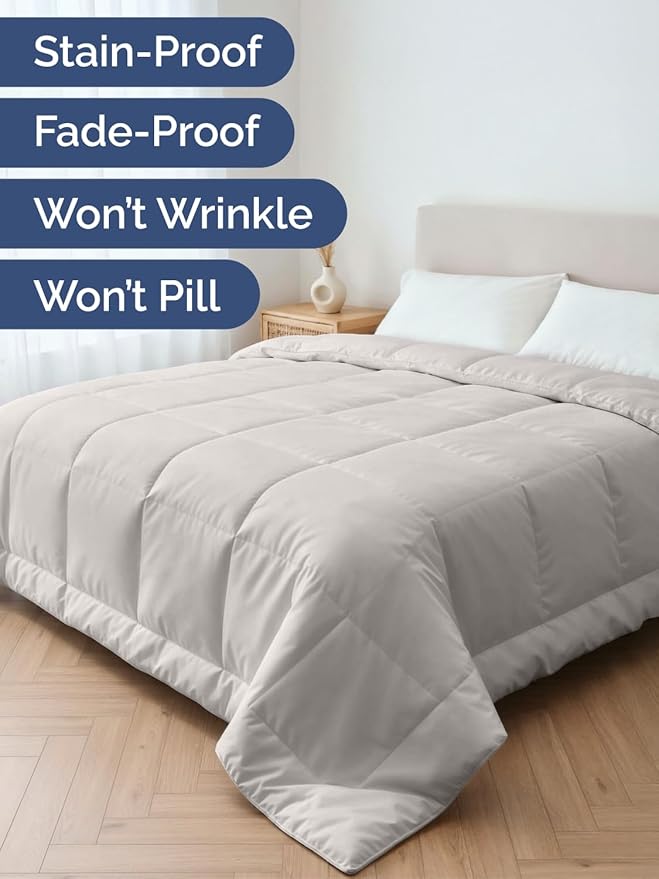 Full Size, Light Gray Alternative Down Comforter - Warm, Lightweight, Luxury and Breathable Hotel Quality Bedding Set - All Season Fluffy and Cozy Oversized Cooling Microfiber Duvet Insert Comforter