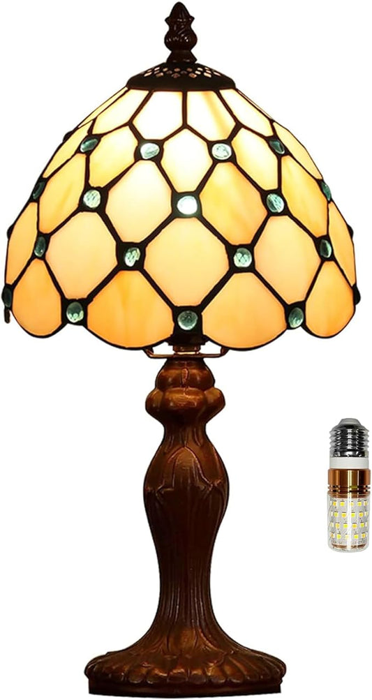 Tiffany Table Lamp for Bedroom Bedside Nightstand Living Room Table Lamps,3-Way Color Temperatures LED Stained Glass Side Small Table Lamps,8X8X14.5 Home Office Reading Desk Lights
