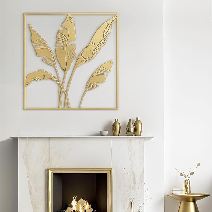 SIGNLEADER Metal Wall Art Decor Banana Leaves Minimalist Modern Abstract Wall Sculpture Hangings Home Decoration for Living Room, Bedroom, Bathroom, Kitchen, Outdoor - 18" Gold