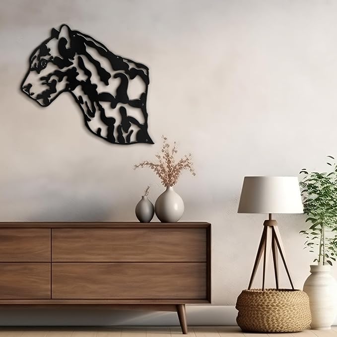 SIGNLEADER Metal Wall Art Decor Leopard Minimalist Modern Abstract Wall Sculpture Hangings Home Decoration for Living Room, Bedroom, Bathroom, Kitchen, Outdoor - 18" Black