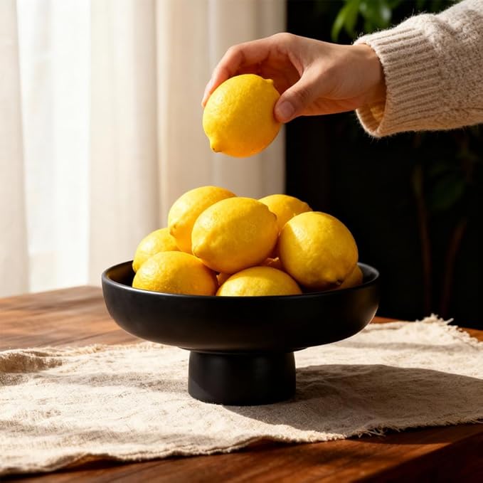 Matte Black Pedestal Bowl, Black Decorative Bowl Centerpiece for Coffee Table, Dining Table & Entryway, Modern Fruit Bowl, Black Key Bowl, Pedestal Bowl for Decorative Fruit