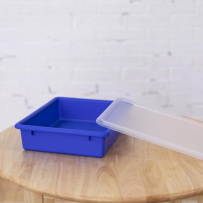 ECR4Kids Letter Size Tray with Lid, Storage Bin, Blue, 10-Piece