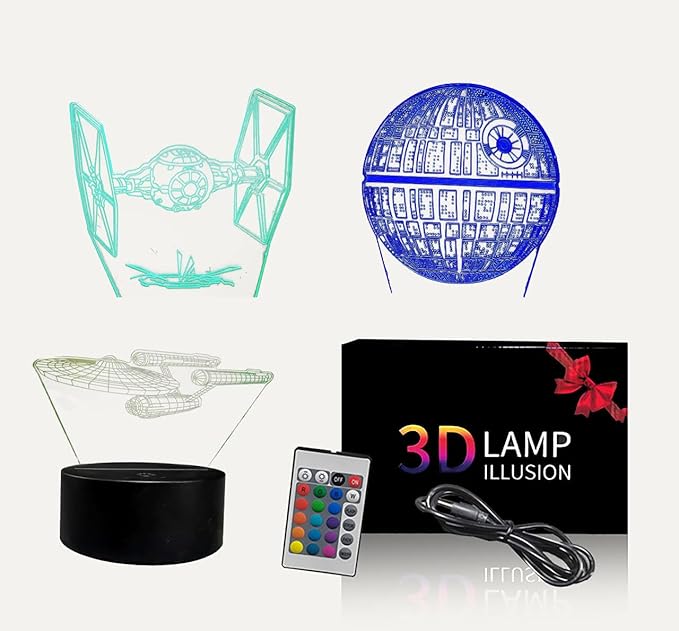 TITISKIN 3D Illusion LED Night Light,16 Colors Gradual Changing Touch Switch USB Table Lamp for Holiday Gifts or Home Decorations （3Pattern）