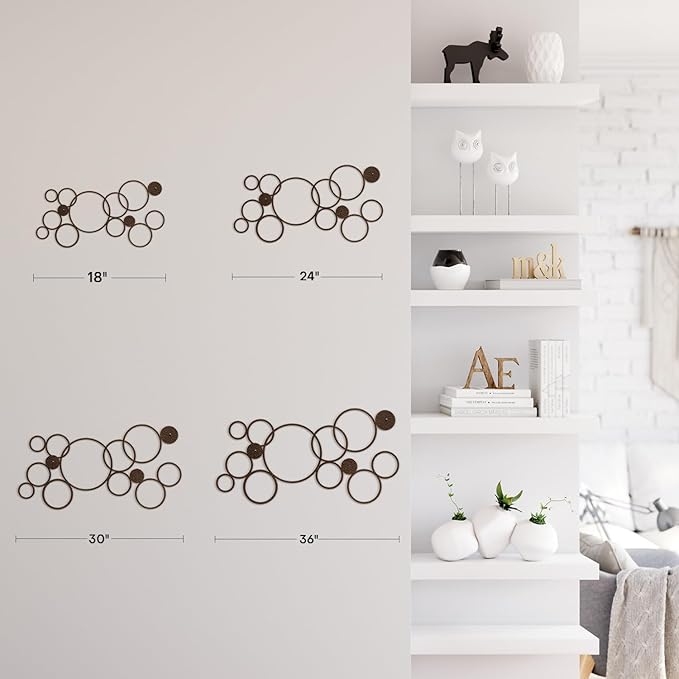 SIGNLEADER Metal Wall Decor Geometric Circles Bubbles Minimalist Modern Luxury Wall Sculpture Hangings 3D Statue Home Decoration for Living Room, Bedroom, Bathroom, Kitchen, Fireplace, Office - 18" Bronze