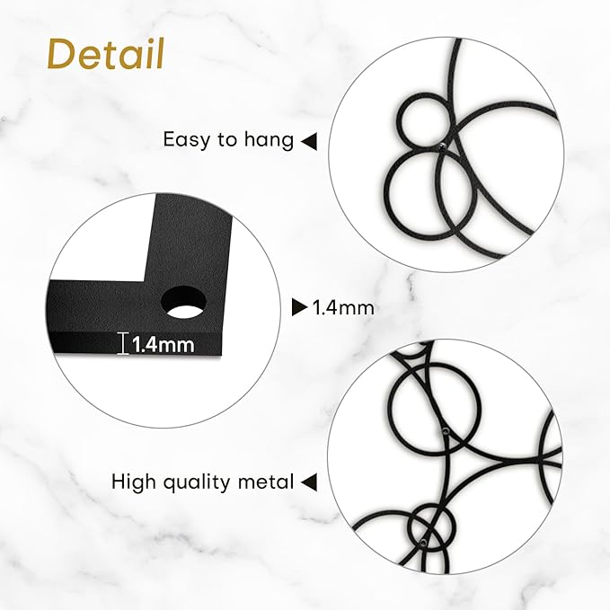 SIGNLEADER Metal Wall Decor Circles Bubbles Minimalist Modern Luxury Wall Sculpture Hangings 3D Statue Home Decoration for Living Room, Bedroom, Bathroom, Kitchen, Fireplace, Office - 24" Black