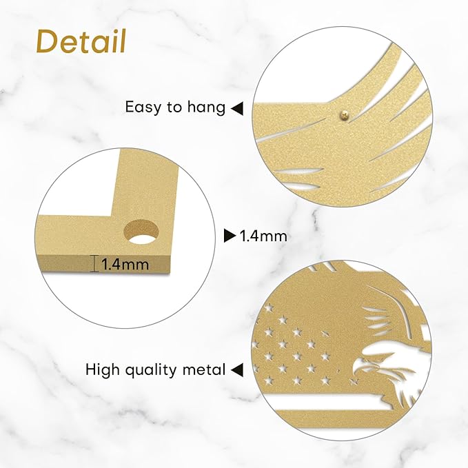 SIGNLEADER Metal Wall Art Decor American Flag with Eagle Minimalist Modern Abstract Wall Sculpture Hangings Home Decoration for Living Room, Bedroom, Bathroom, Kitchen, Outdoor - 18" Gold