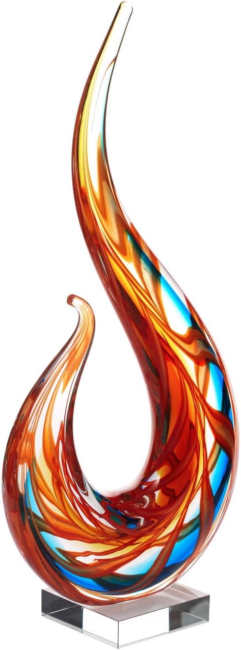 Luxury Lane Hand Blown Flame Sommerso Art Glass Sculpture for Home Decor 12 inch Tall Centerpiece Table Decoration